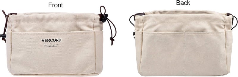 Vercord Canvas Handbag Organizers, Sturdy Purse Insert Organizer Bag in Bag, 10 Pockets Beige Small - Image 4